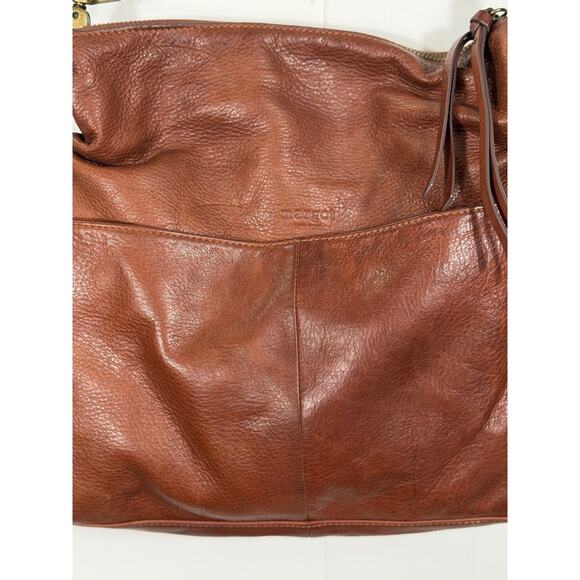 Margot New York Mickey Cognac Brown Leather Double Zip Crossbody Shoulder Bag - Picture 7 of 16